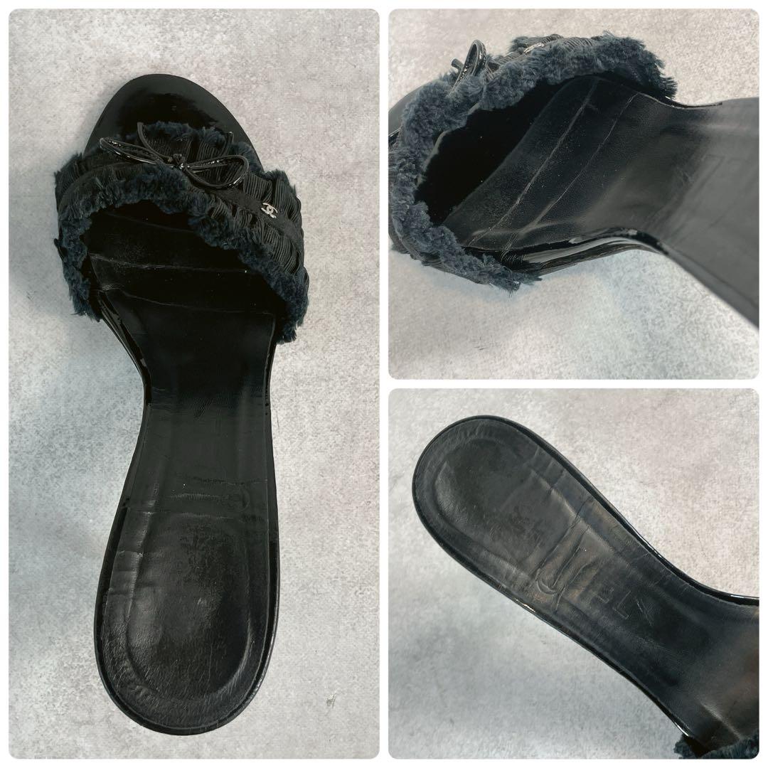 靴 Vintage Chanel Black Ruffle Heels 37