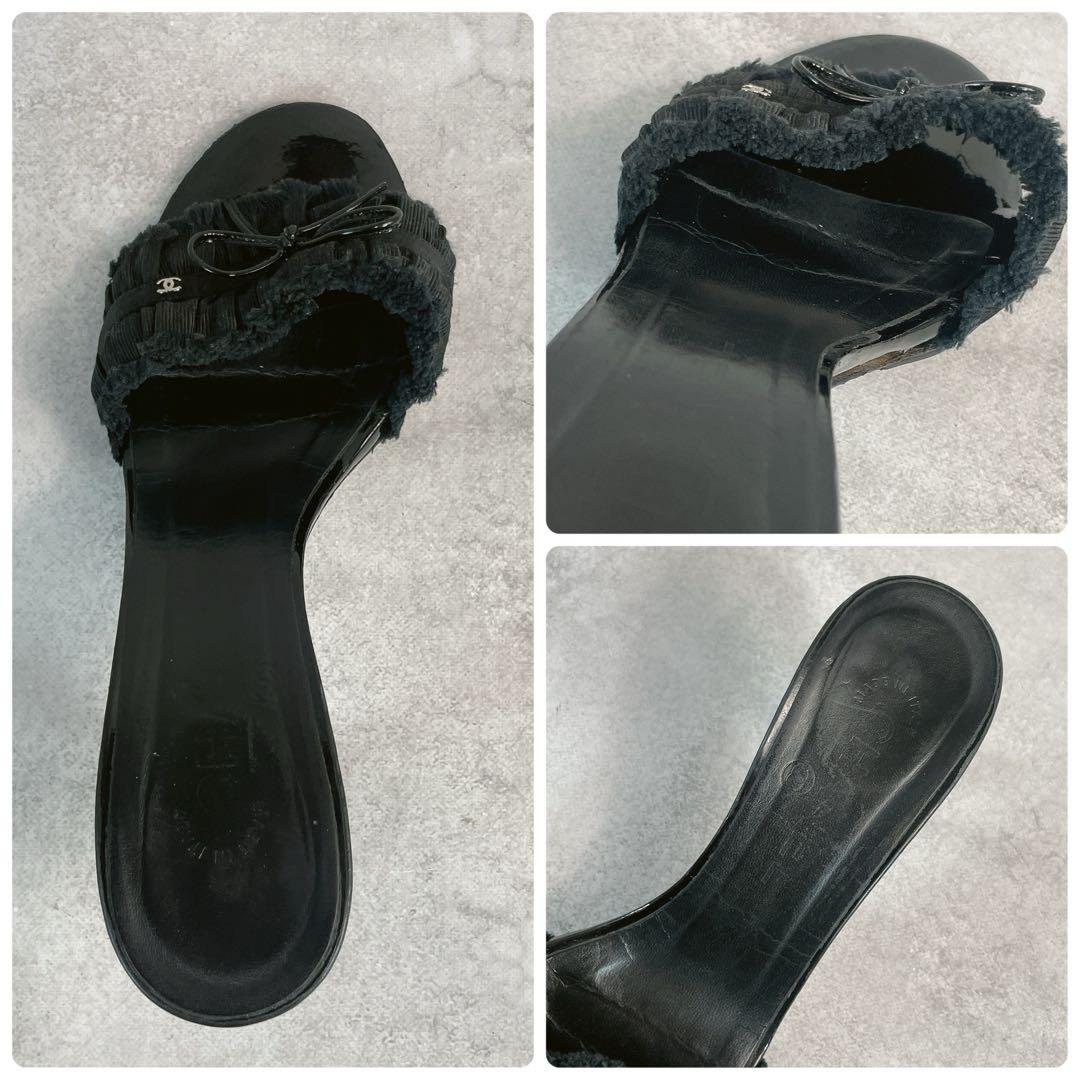 靴 Vintage Chanel Black Ruffle Heels 37