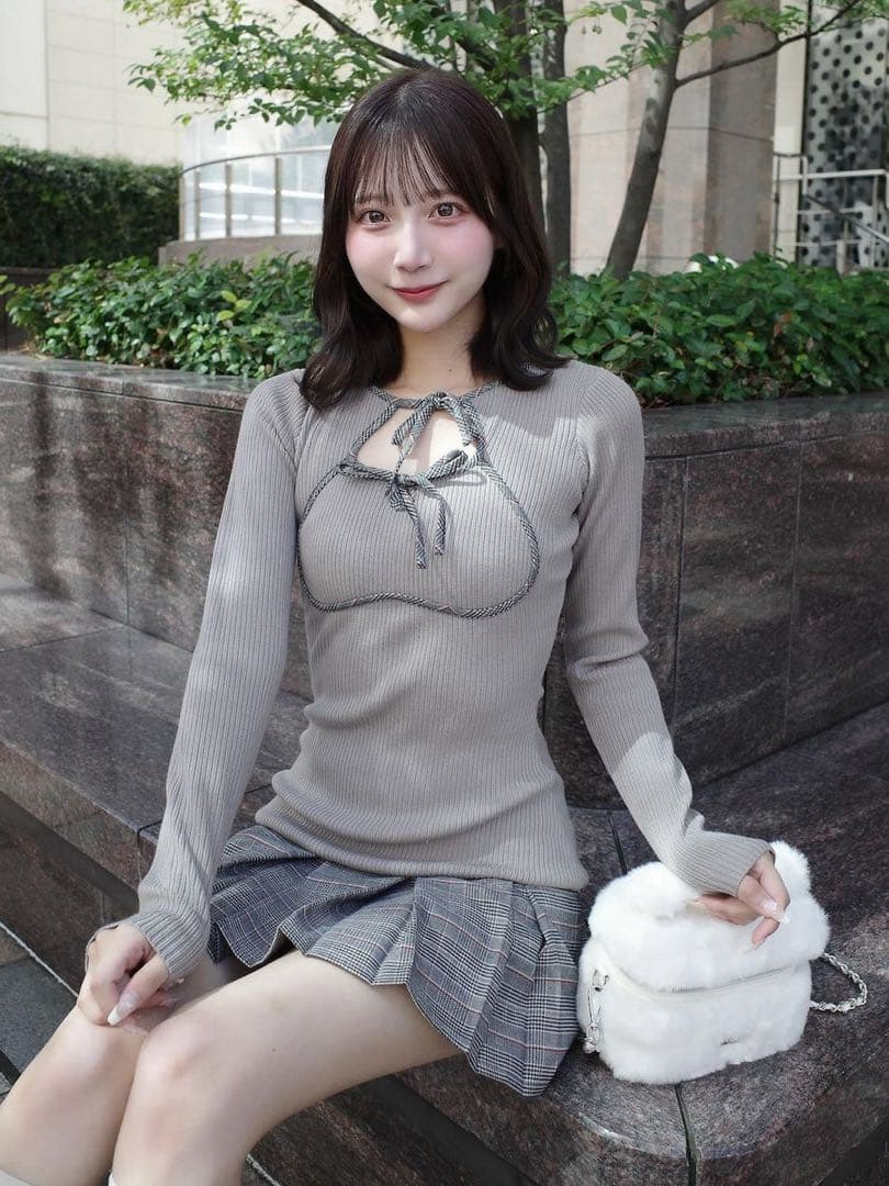 Darich ポイントチェックニットミニワンピース