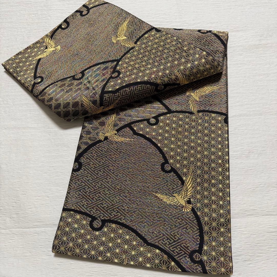 m-106 斉藤三才 羅天金糸帯　袋帯 正絹 六通