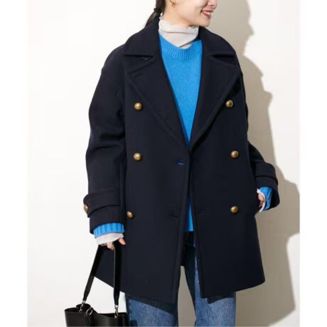 ジャーナルスタンダード MANTECOダブルクロスPコート ネイビー 金釦