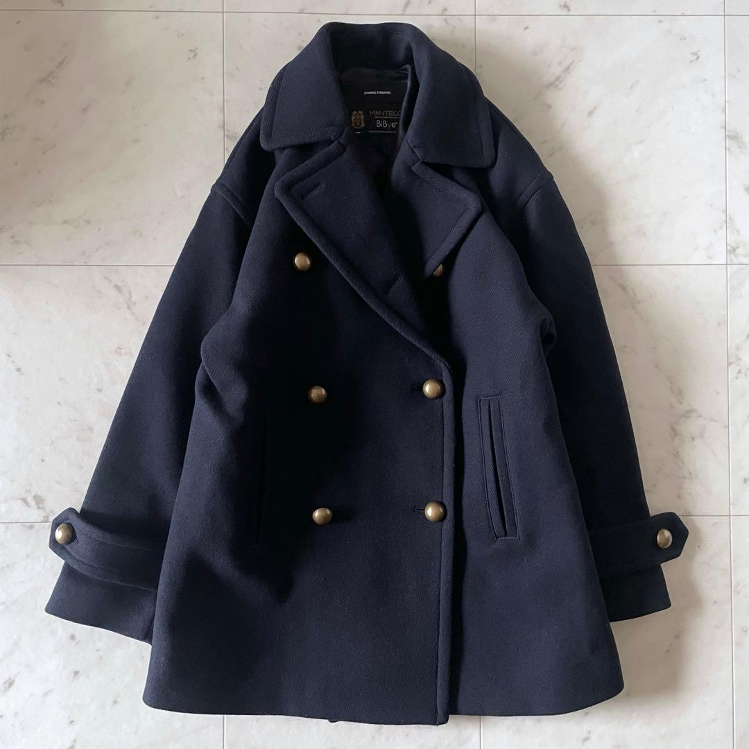 ジャーナルスタンダード MANTECOダブルクロスPコート ネイビー 金釦