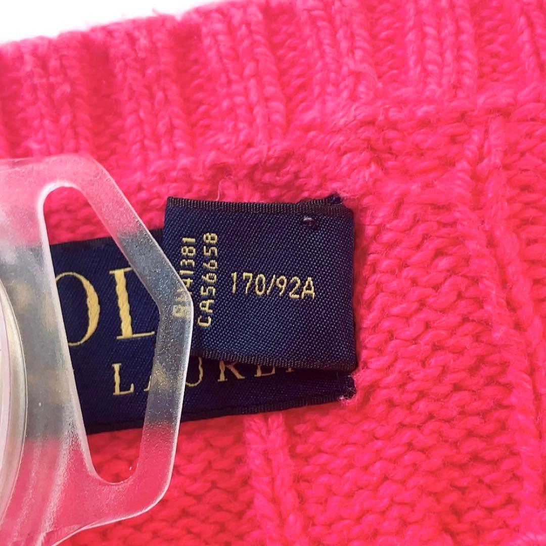 ラルフローレン ニット セーター 赤 ケーブル編み 丸首 レディースにも ロゴ