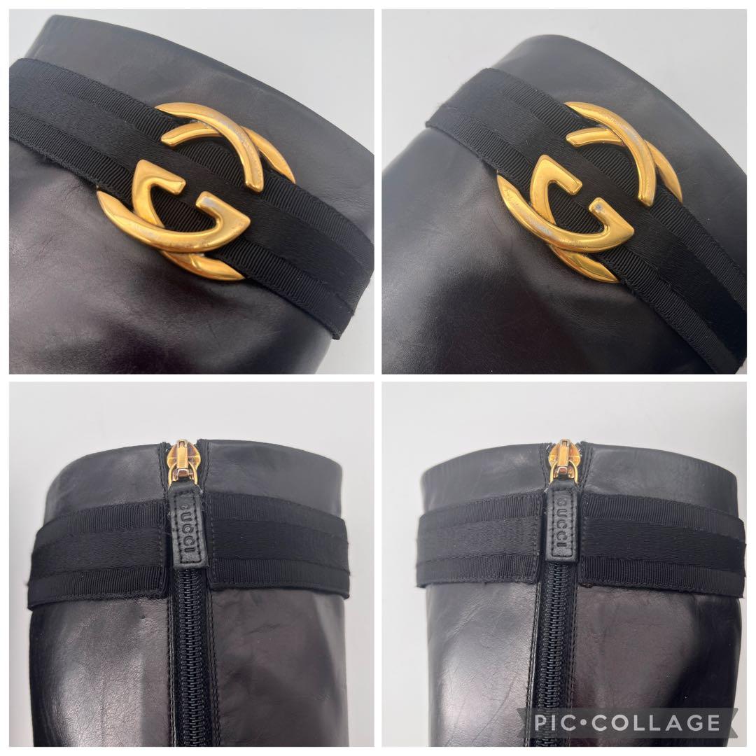 GUCCI グッチ レザーロングブーツ インターロッキング GGマーク 22.5