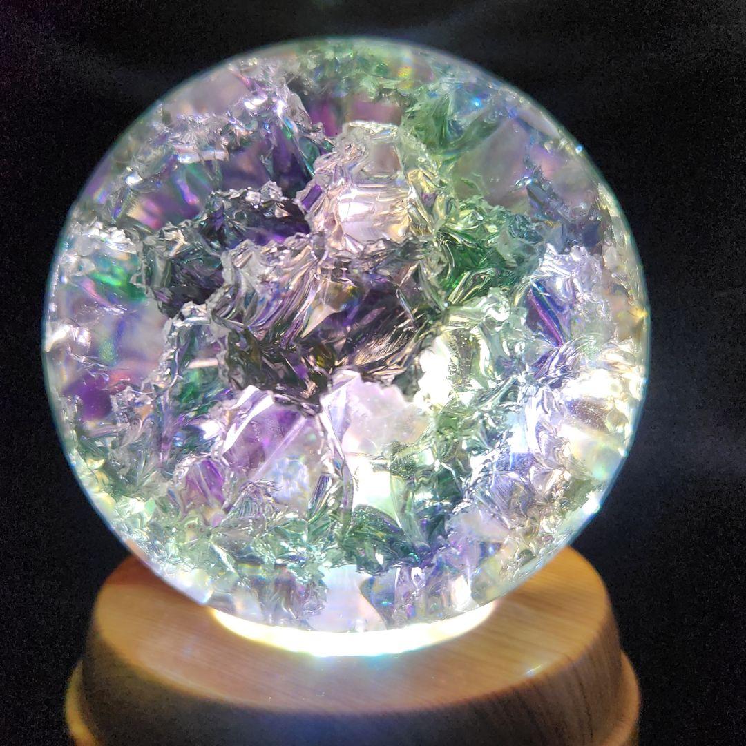 【新品】エンジェルオーラクラック水晶スフィア 特大★約78㍉サイズ★回転台座付き