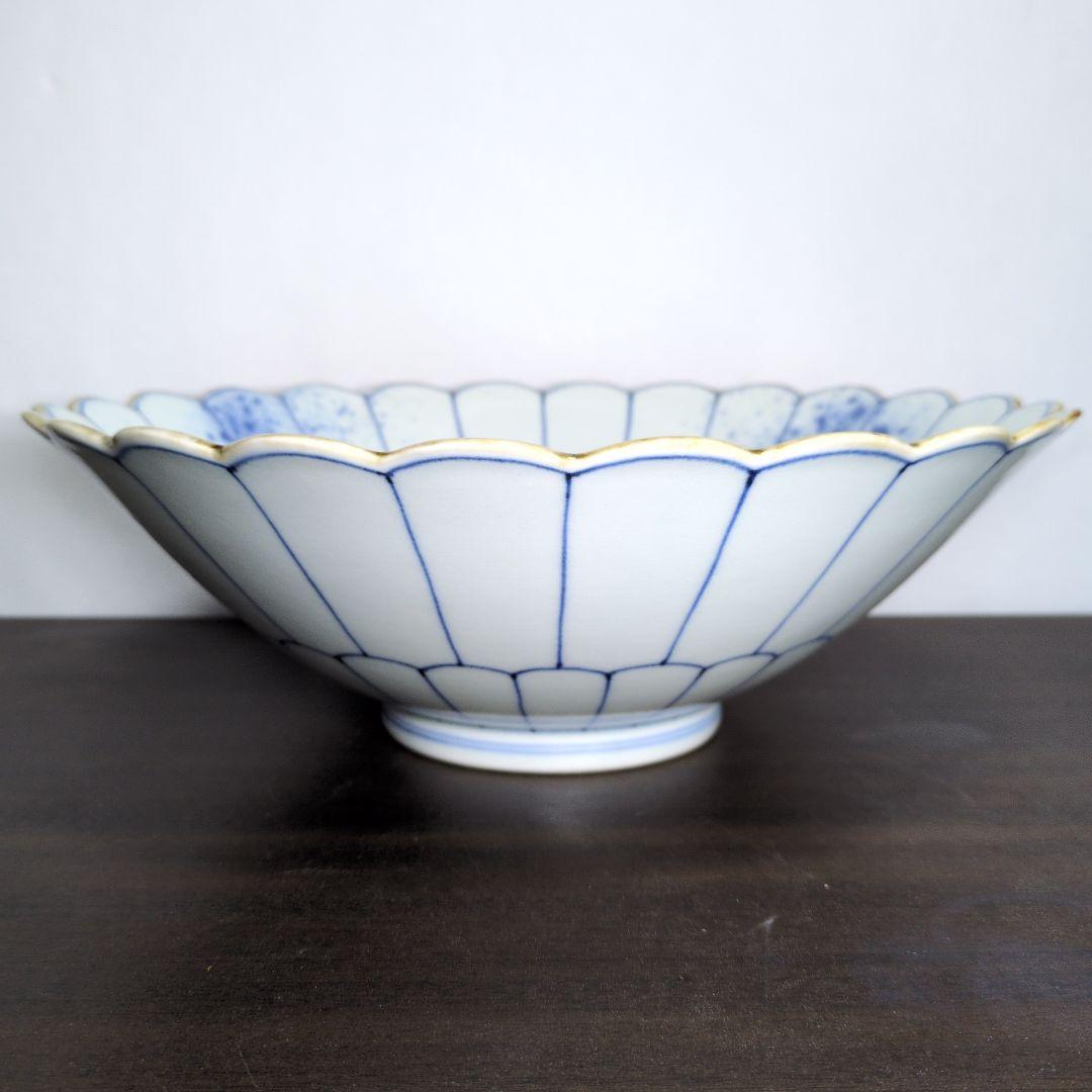 福泉窯 染付 波兎文 菊割 大鉢 口径約29cm