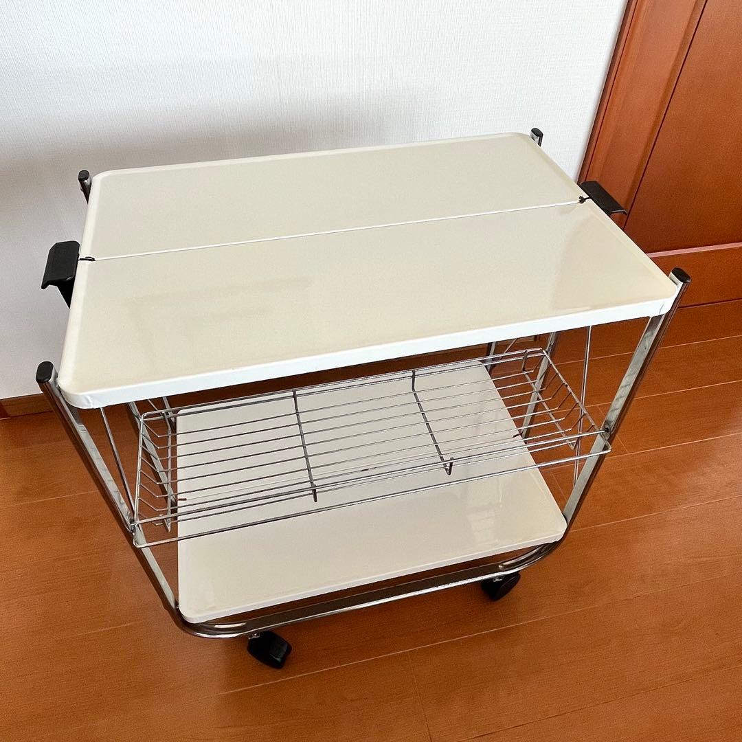 パイン材 3段すのこウッドシェルフ＋山善 折り畳みキッチンワゴン YFW-68