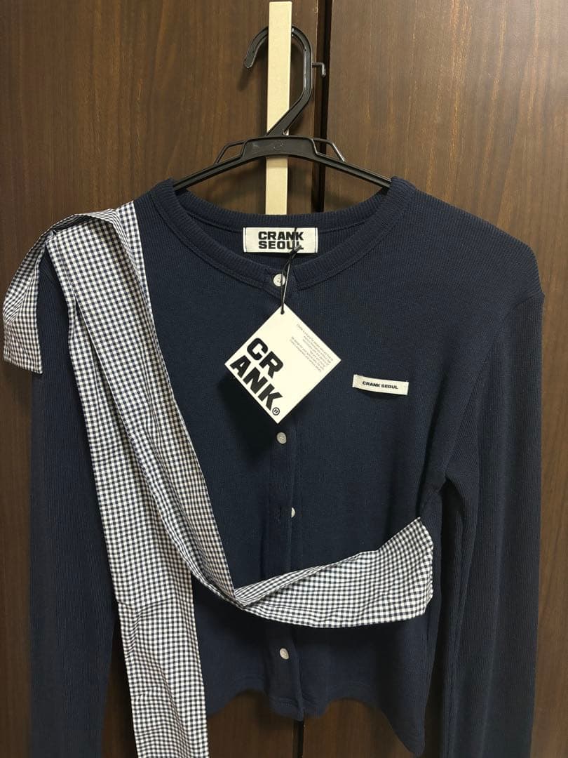 トップス CRANK Ribbon Tide Knit Cardigan NAVY