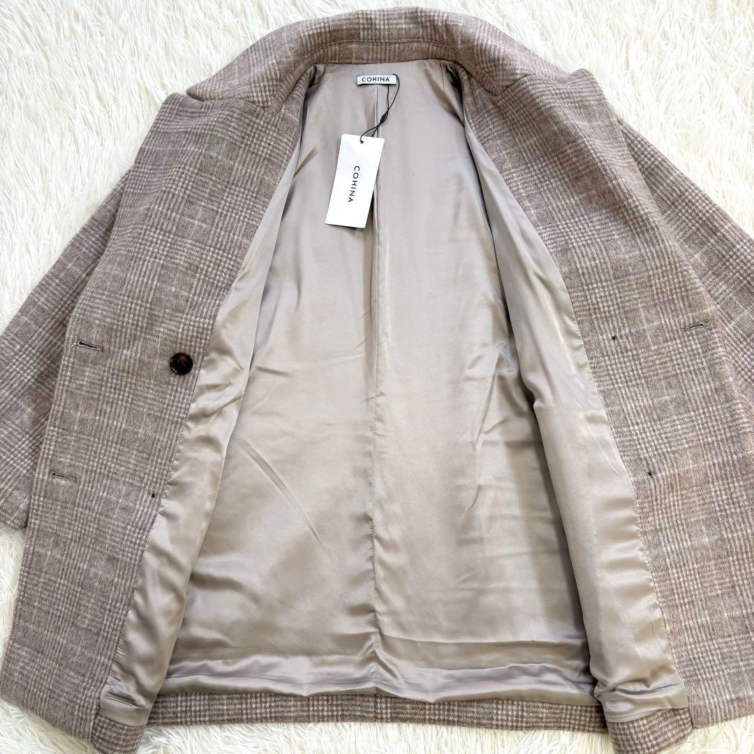 新品　COHINA コヒナ ミドル丈チェックコート F ウール混 ベージュ系