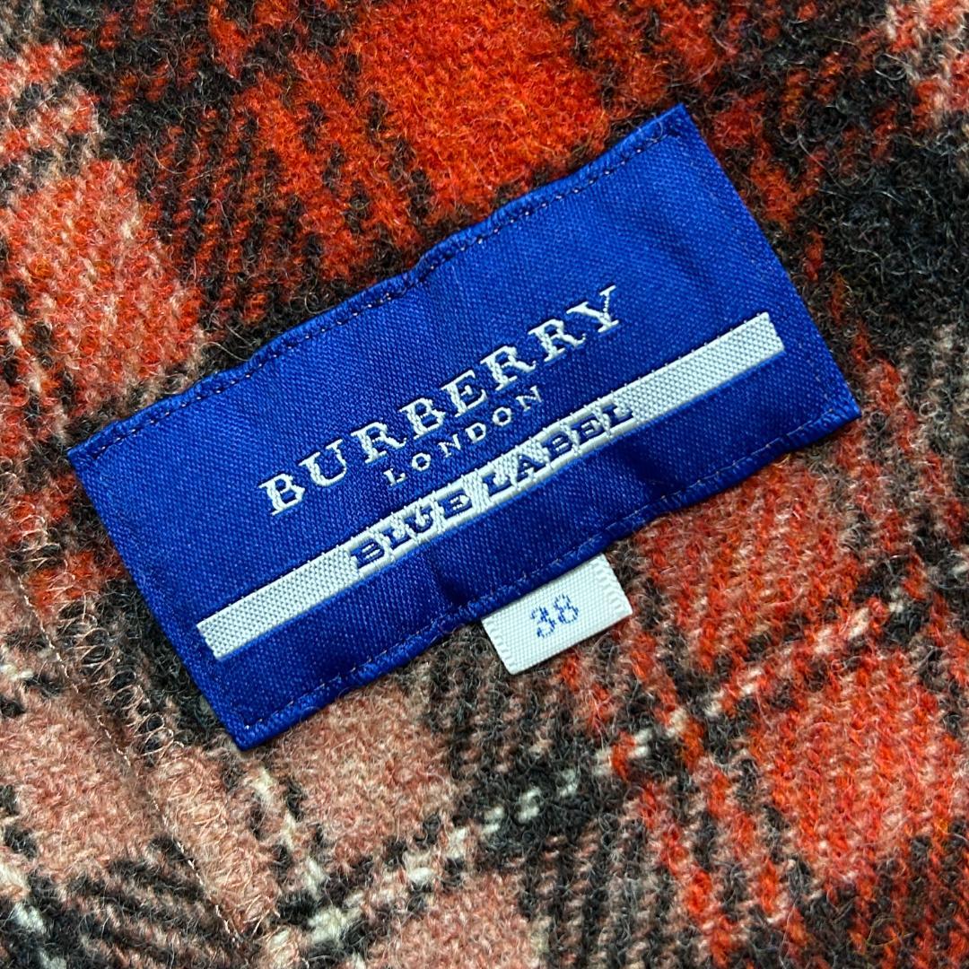 バーバリーブルーレーベル チェック柄 ウール ピーコート 刻印金ボタン