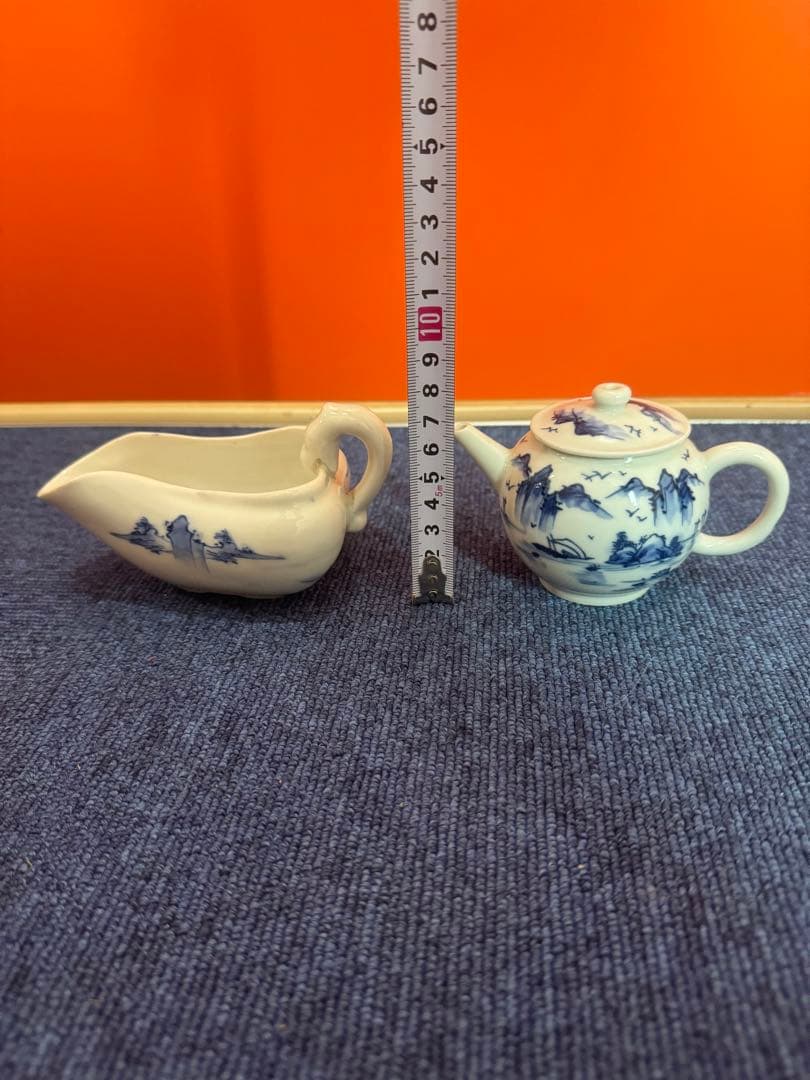 1683 平安白鳳　染付山水　急須1客　湯冷し1客