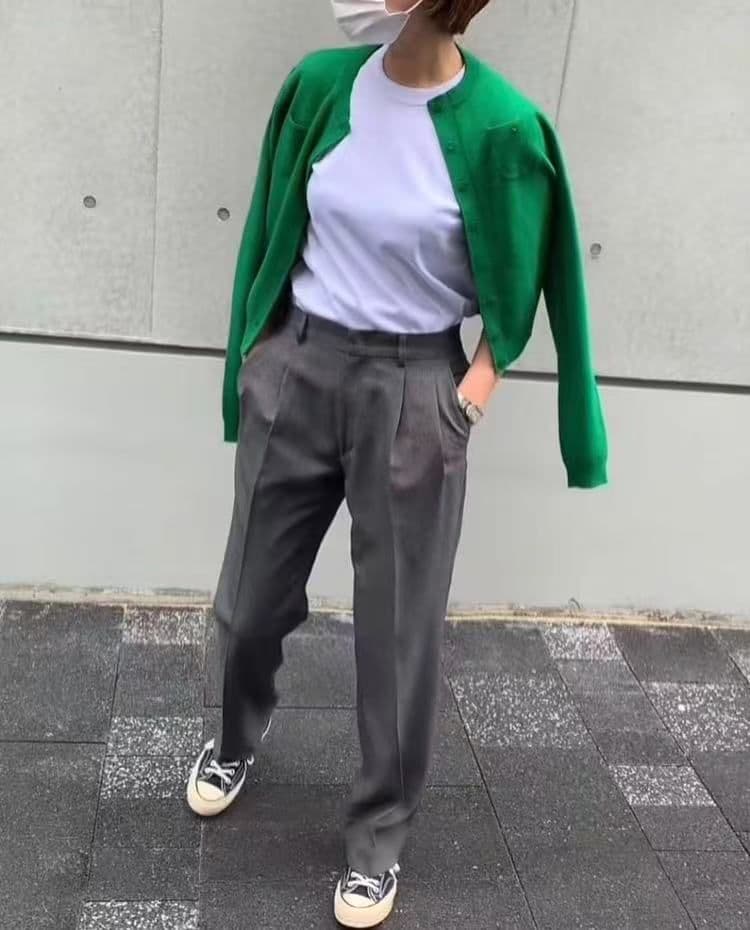 CABaN コットンカシミヤ クルーネックカーディガン グリーン　XS