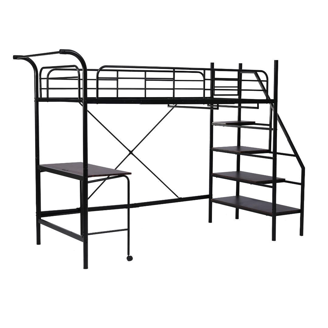 ロフトベッド（S） デスク付き　コンセント付x収納付き 耐荷重150　BLACK