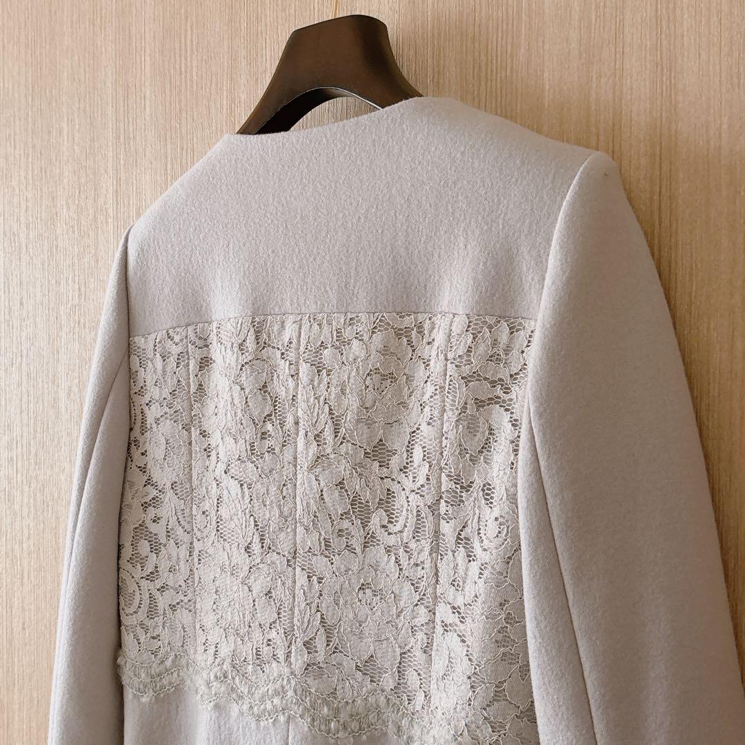 【1104】アナイ　天竺×レースモヘア刺繍ジャケット　ライトグレー　フォーマル