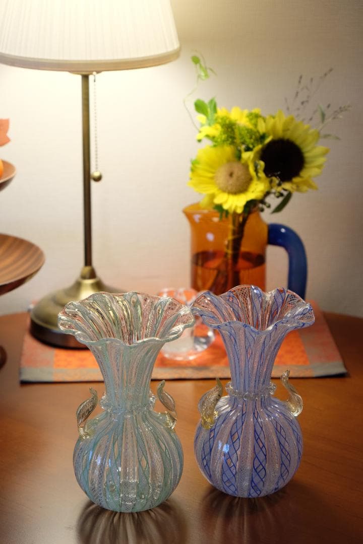 レースガラス 花瓶 ベネチアングラス ムラーノガラス アンティーク 江波冨士子