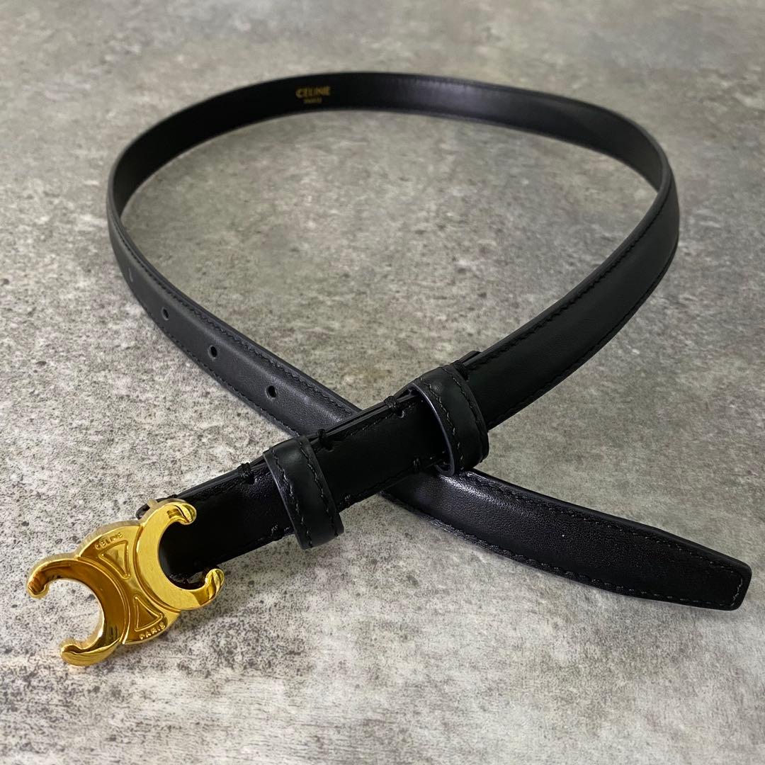 セリーヌ レザー トリオンフ ゴールド バックル ナロー ベルト
