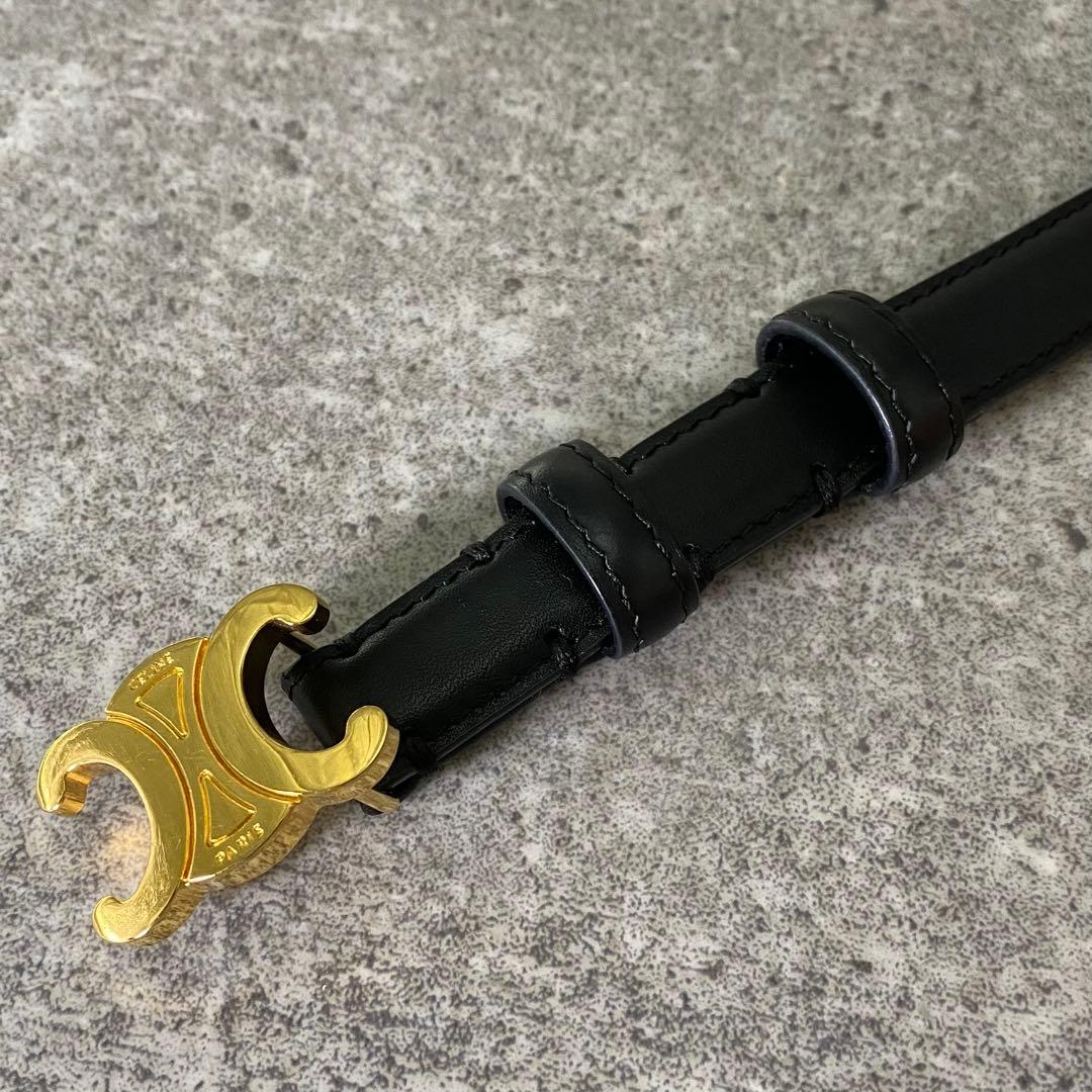 セリーヌ レザー トリオンフ ゴールド バックル ナロー ベルト