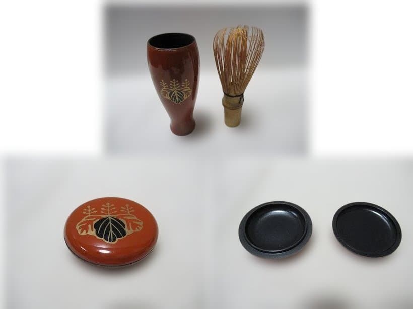 茶道具　桑製茶箱　中の道具揃い