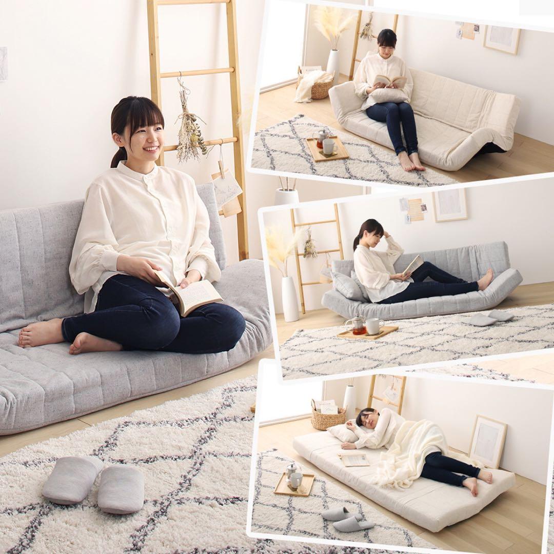 G 新品 マルチ ソファ グレー リクライニング ベッド ローソファ フロア