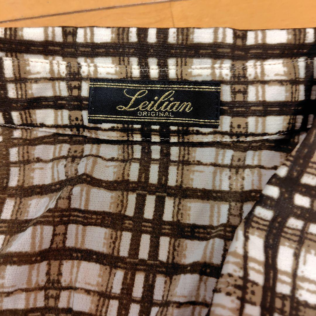 レリアン 格子柄長袖シャツブラウス（ブラウン・ホワイト）は13+XL