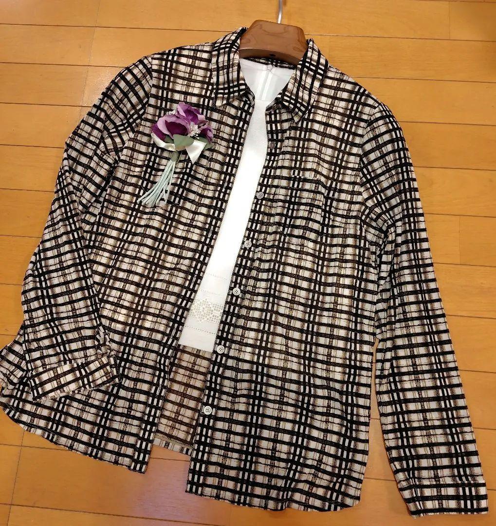 レリアン 格子柄長袖シャツブラウス（ブラウン・ホワイト）は13+XL