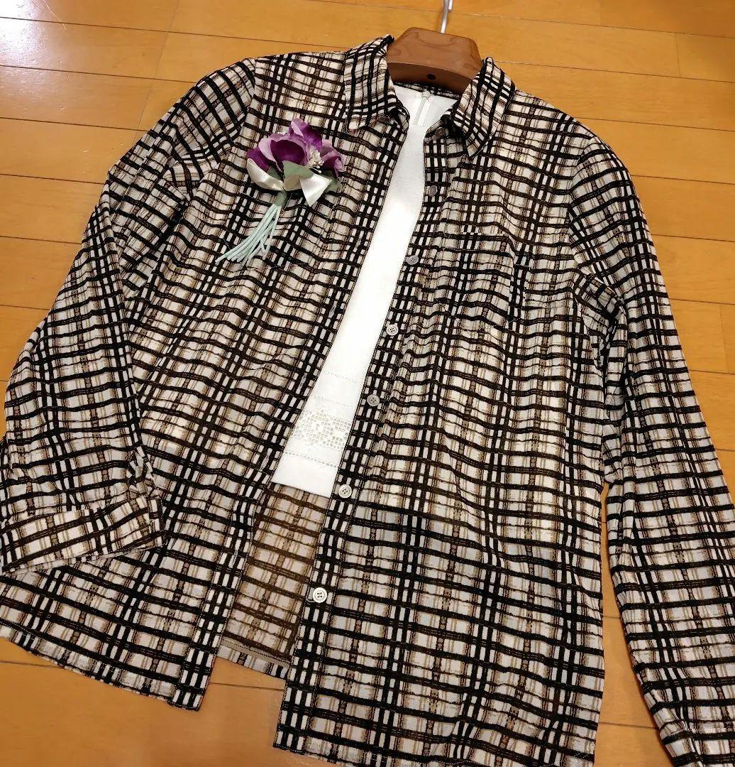 レリアン 格子柄長袖シャツブラウス（ブラウン・ホワイト）は13+XL