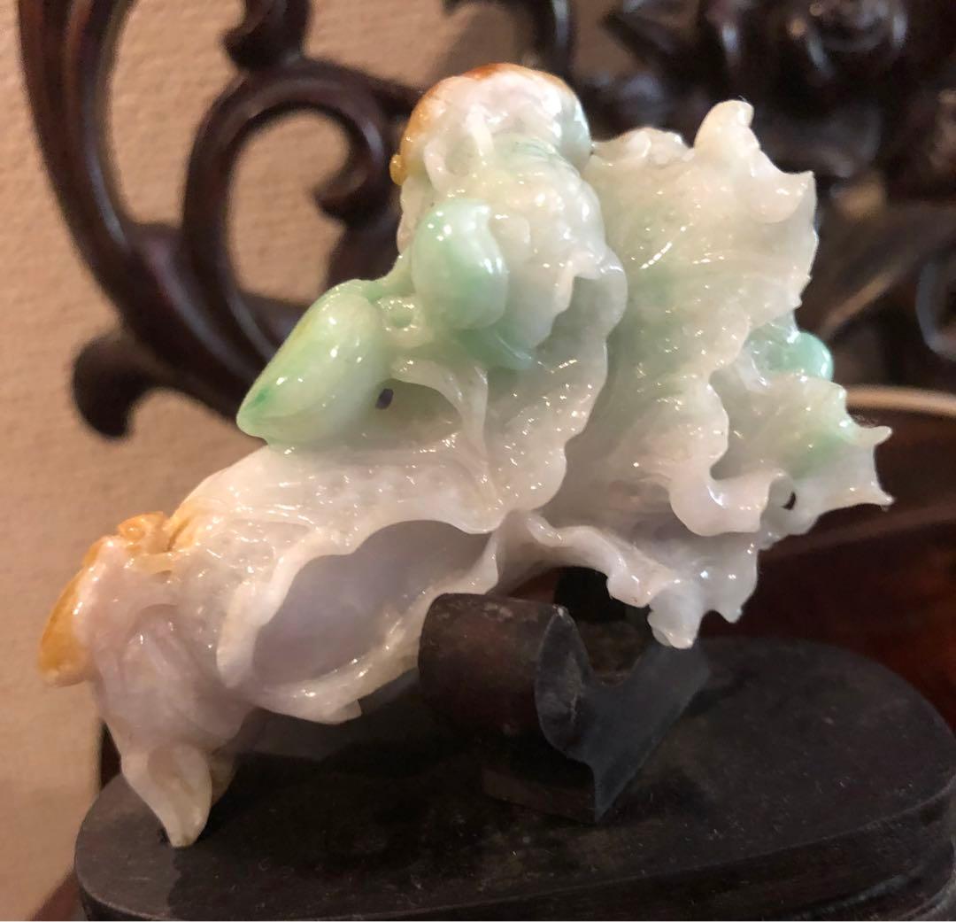 天然本翡翠白菜手彫り