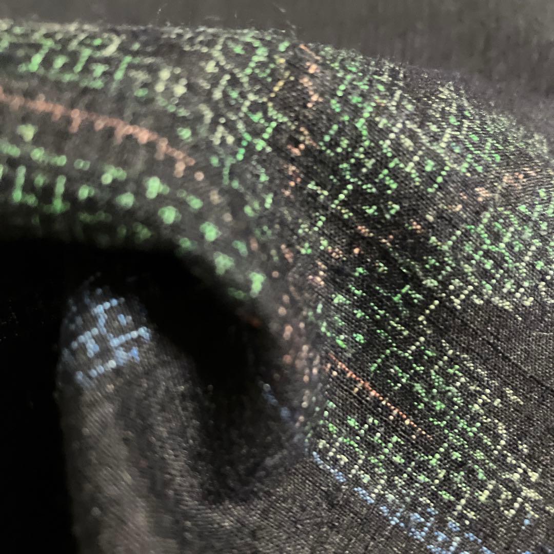 本場結城紬 重要無形文化財 地機 黒地 100亀甲 飛び柄 4色絣 未使用 美品