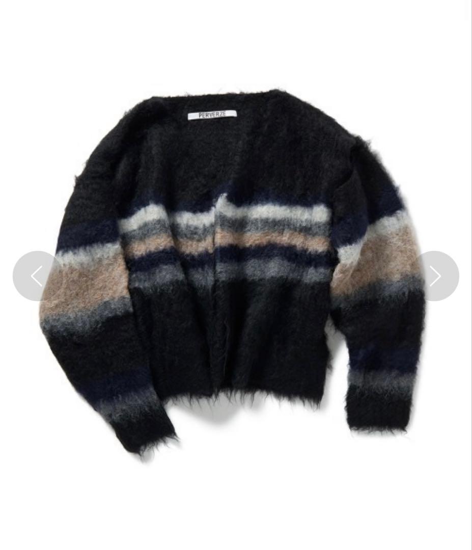 トップス PERVERZE Double Stripe Knit Cardigan BLK