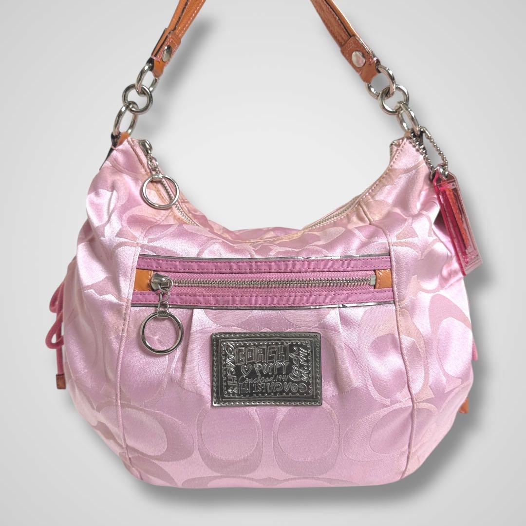 バッグ COACH poppy pink signature shoulder hobo