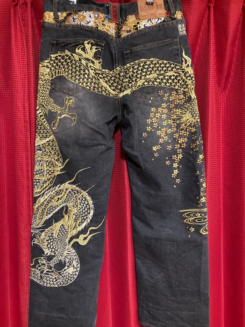 絡繰魂 流儀圧搾 プレミアムゴールド龍デニム 36インチ