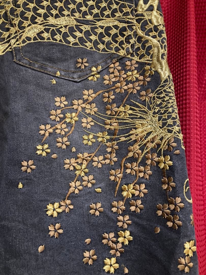 絡繰魂 流儀圧搾 プレミアムゴールド龍デニム 36インチ