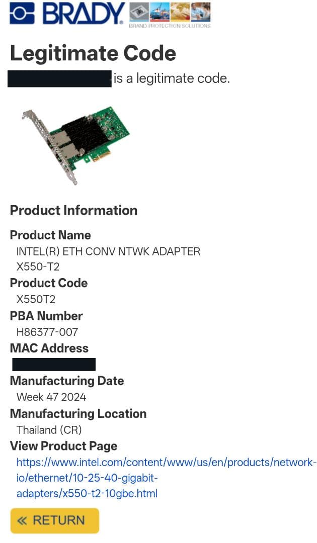 Intel純正 10GbE RJ45 2ポート LANカード X550-T2
