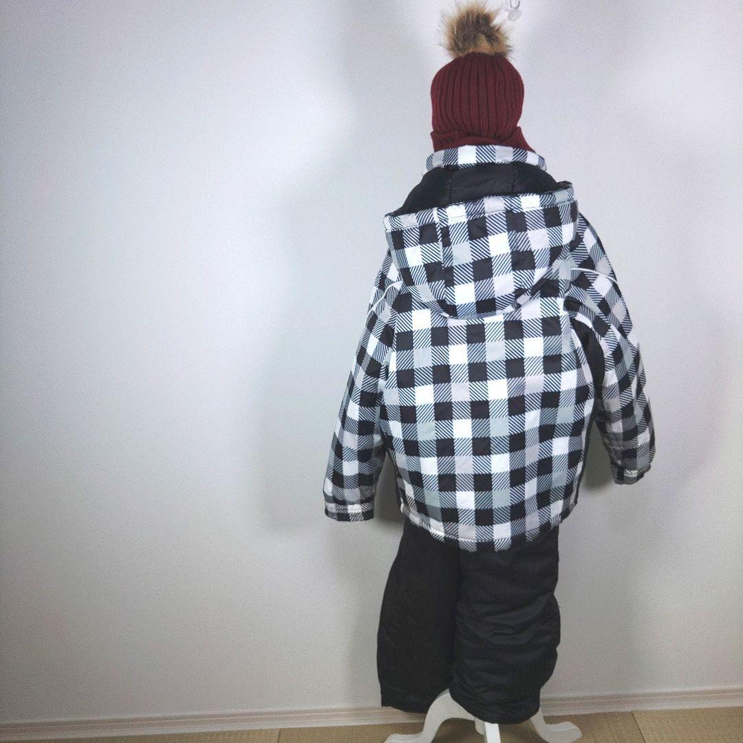 スキーウェア　キッズ　子供　140cm　男の子　ブラック　チェック柄　ニット帽