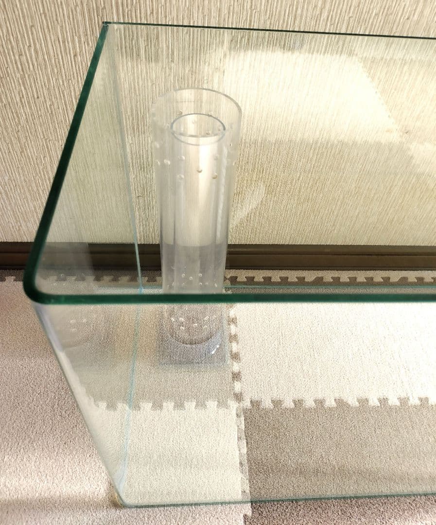 オーバーフロー曲げガラス水槽 濾過槽　セット　排水管付き