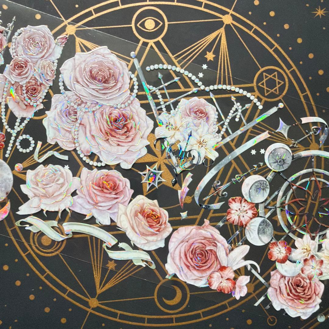 【8956】海外　マステ　中古巻　貝殻光マスキングテープ　バラ　ユリ　装飾系