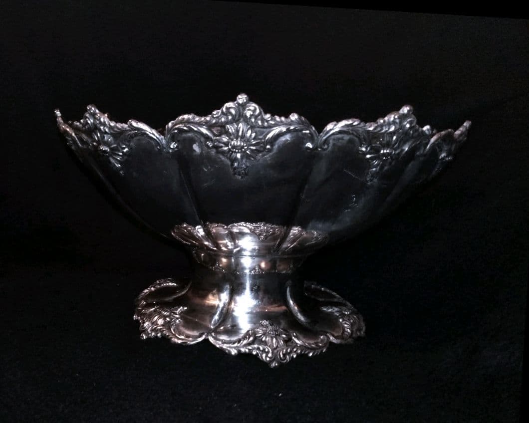 大型アンティークシルバー 銀食器 ボウル お椀ロココ シャビーシック 刻印 大皿