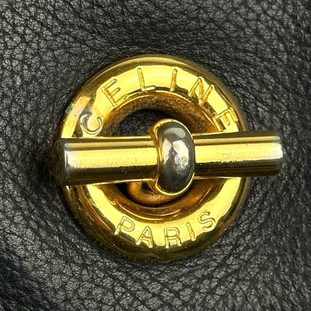 美品■セリーヌ ガンチーニ ショルダーバッグ サークルロゴ レザー ブラック系