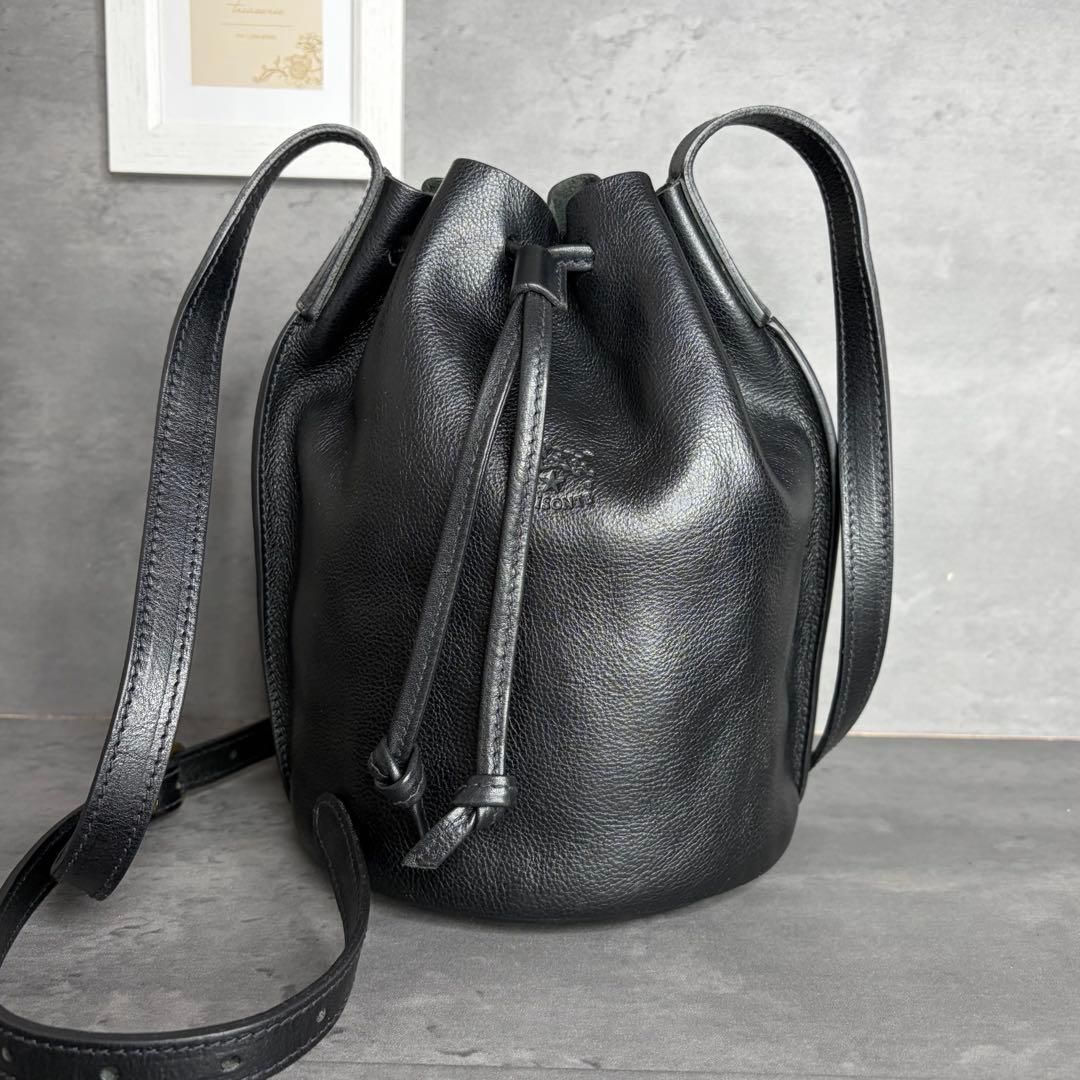 【極美品】イルビゾンテ 本革 ショルダーバッグ クロスボディ 巾着 オールレザー