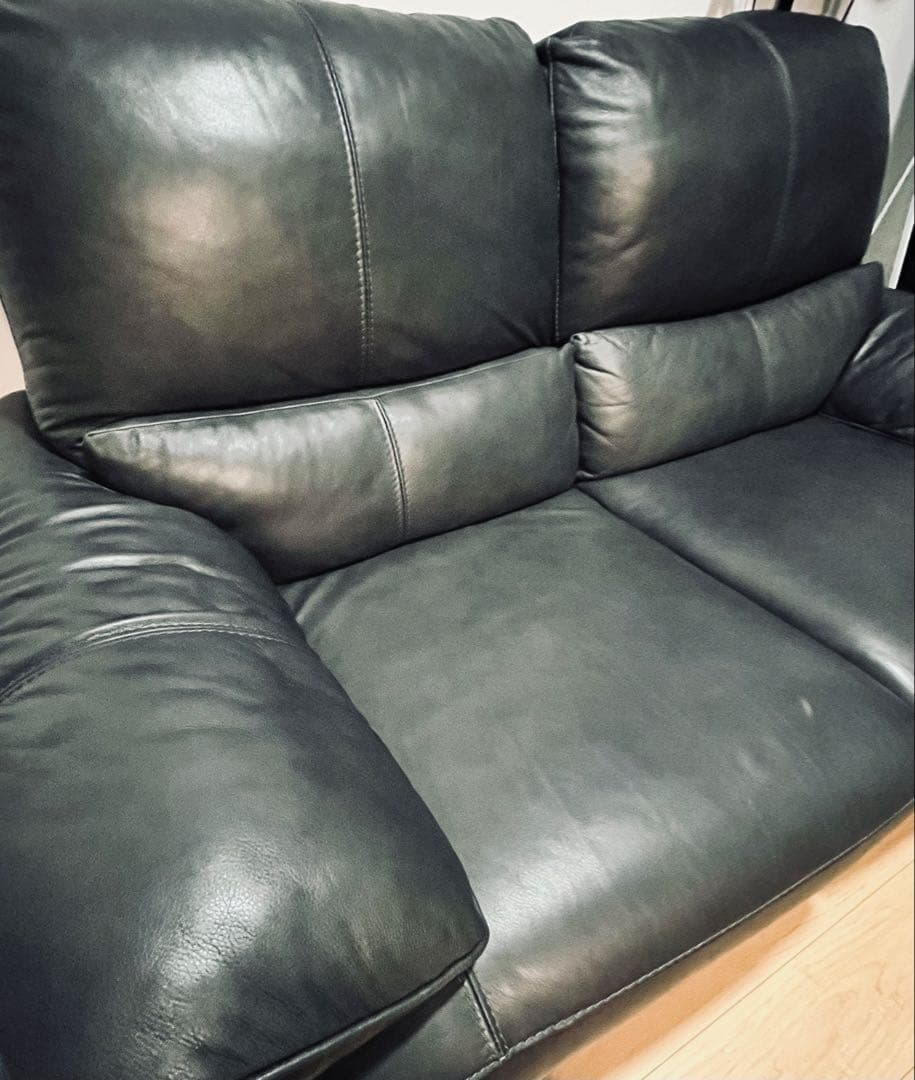 【ニトリ】人気商品 厳選素材 美品 2人掛けソファ 本革 ブラック モダン