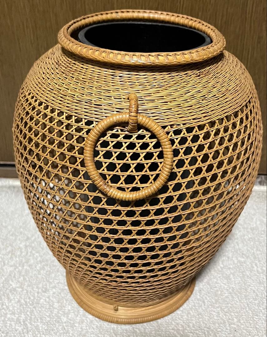 升生作 竹花籠 レトロ 竹細工 竹籠 花籠 茶道具 耳付き 生花 古美術品