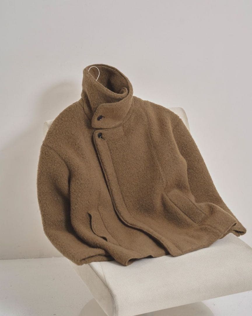 Standcollar Boucle Jacket グレージュ 38