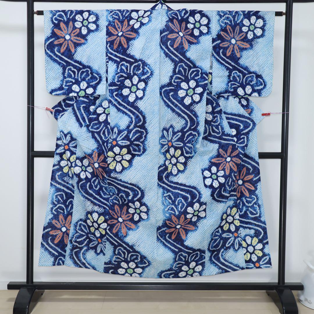 おかか【有松鳴海絞り】花模様◆木綿◆浴衣⑤