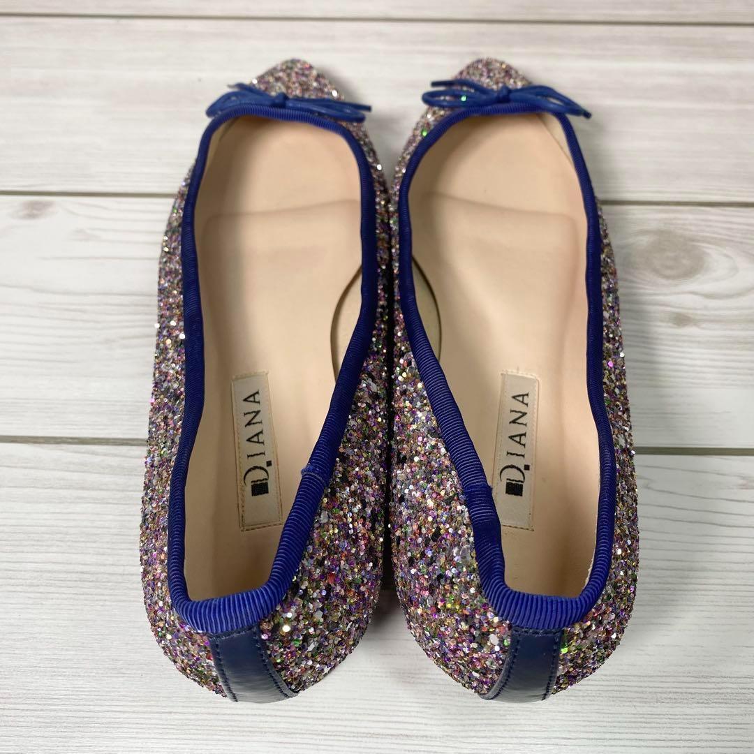 1119【極美品】DIANA ダイアナ グリッター フラット パンプス 23