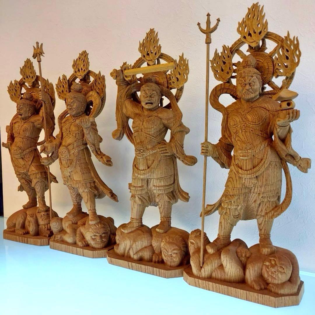 四天王　仏像　木彫　金剛　力士像　置物　4体合計横54cm×1体高さ34cm