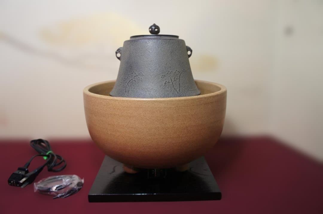 ☆ 野々田 伊羅保風炉型電熱器(道安型) 在銘富士釜 釜鐶他送料込み