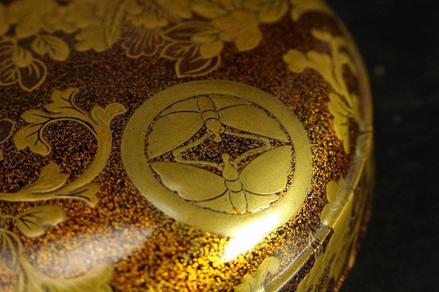 古美術 纏枝蓮花紋 蒔絵 蓋物 時代物 美品(K-A752)
