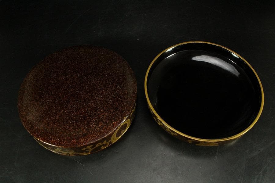 古美術 纏枝蓮花紋 蒔絵 蓋物 時代物 美品(K-A752)