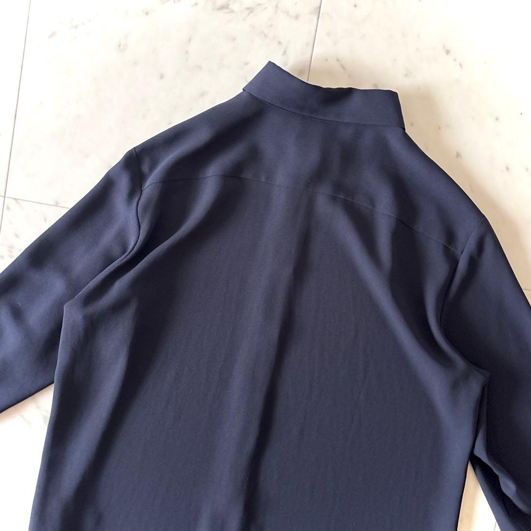 美品 ピーエス ポールスミス とろみブラウス 洗える ネイビー 42 XL 濃紺