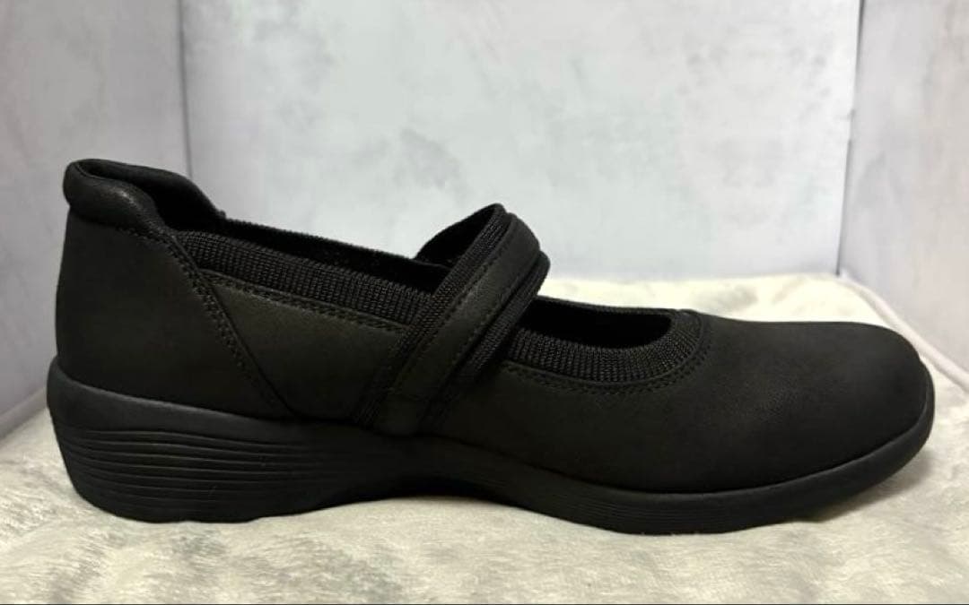 新品25スケッチャーズ黒バレエシューズメリージェーンストラップウェッジソール